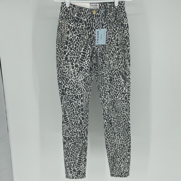 FRAME DENIM NWT LE HIGH SKINNY ABSTRACT ANIMAL PRINT HIGH RISE JEANS BLACK WHITE - Picture 2 of 11